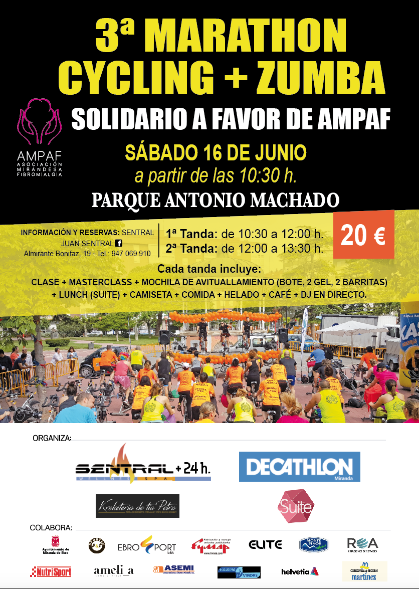 3ª Maratón Cycling+Zumba solidaria a favor de AMPAF Asociación Mirandesa de Fibromialgia